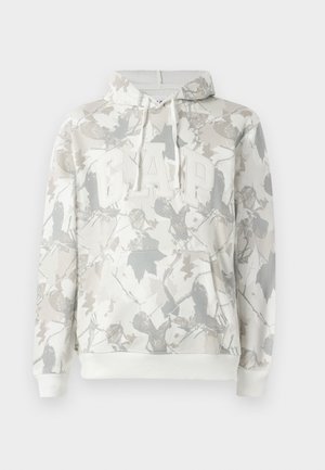 Sweat à capuche en crème et gris avec un motif floral, doté d'une poche kangourou à l'avant et d'un grand logo "GAP" en broderie texturée.