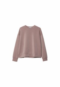 Staubiges rosa Sweatshirt mit Rundhalsausschnitt, langen Ärmeln, gerippten Bündchen und lässiger Passform. Hergestellt aus weichem, elastischem Stoff mit einer glatten Textur.