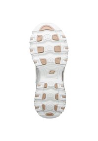 Shoe sole in white rubber with textured surface; features beige accents and a tread pattern for traction. Logo embossed in the center.
