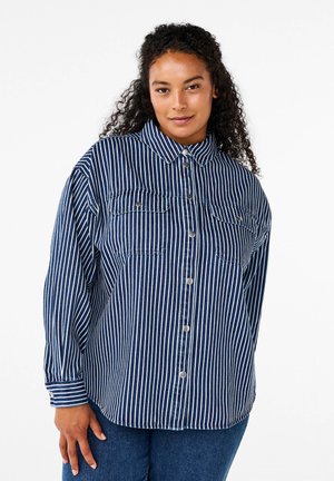MIT BRUSTTASCHEN - Bluza z gumbi - blue denim stripe