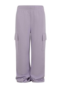 Lila joggingsbyxor med elastisk midja, vida ben och två sidofickor. Tillverkade av ett mjukt och lätt tyg.