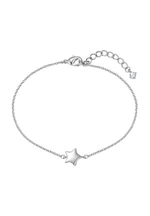 Pulsera de cadena de plata delicada con un charm suave en forma de estrella centrado y cierre ajustable con una pequeña extensión enlazada.