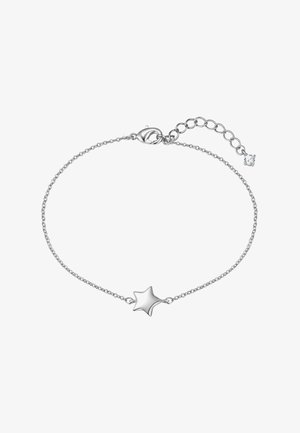 Pulsera de cadena de plata delicada con un charm suave en forma de estrella centrado y cierre ajustable con una pequeña extensión enlazada.