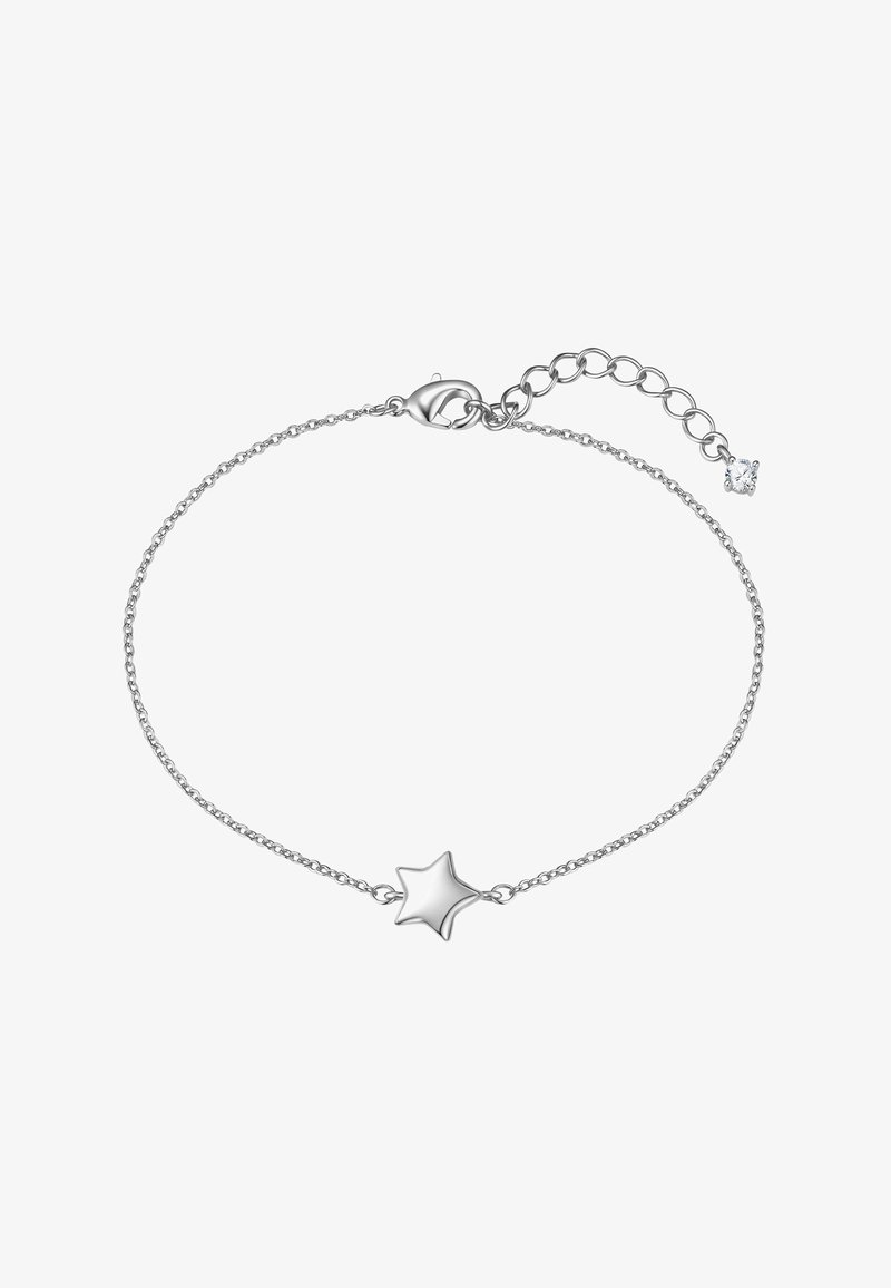 Bracelet délicat en chaîne d'argent avec un charm en forme d'étoile lisse centré et un fermoir réglable avec une petite extension en maillons.