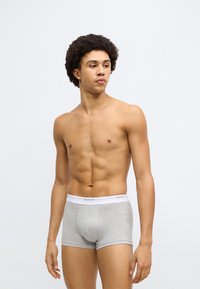 Szürke pamut boxeralsó fehér rugalmas derékpánttal, amelyen "GANT" logó található. A szövet sima, kevés varrással a kényelem érdekében.