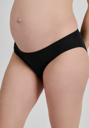 Chiloți de maternitate negri cu un design neted și talie elastică, având o croială joasă și un material moale pentru confort.