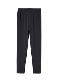 Schwarze Leggings mit einem elastischen Bund, aus einem weichen, dehnbaren Material gefertigt. Slim-Fit Design, glatte Textur, ohne Muster oder Hardware.