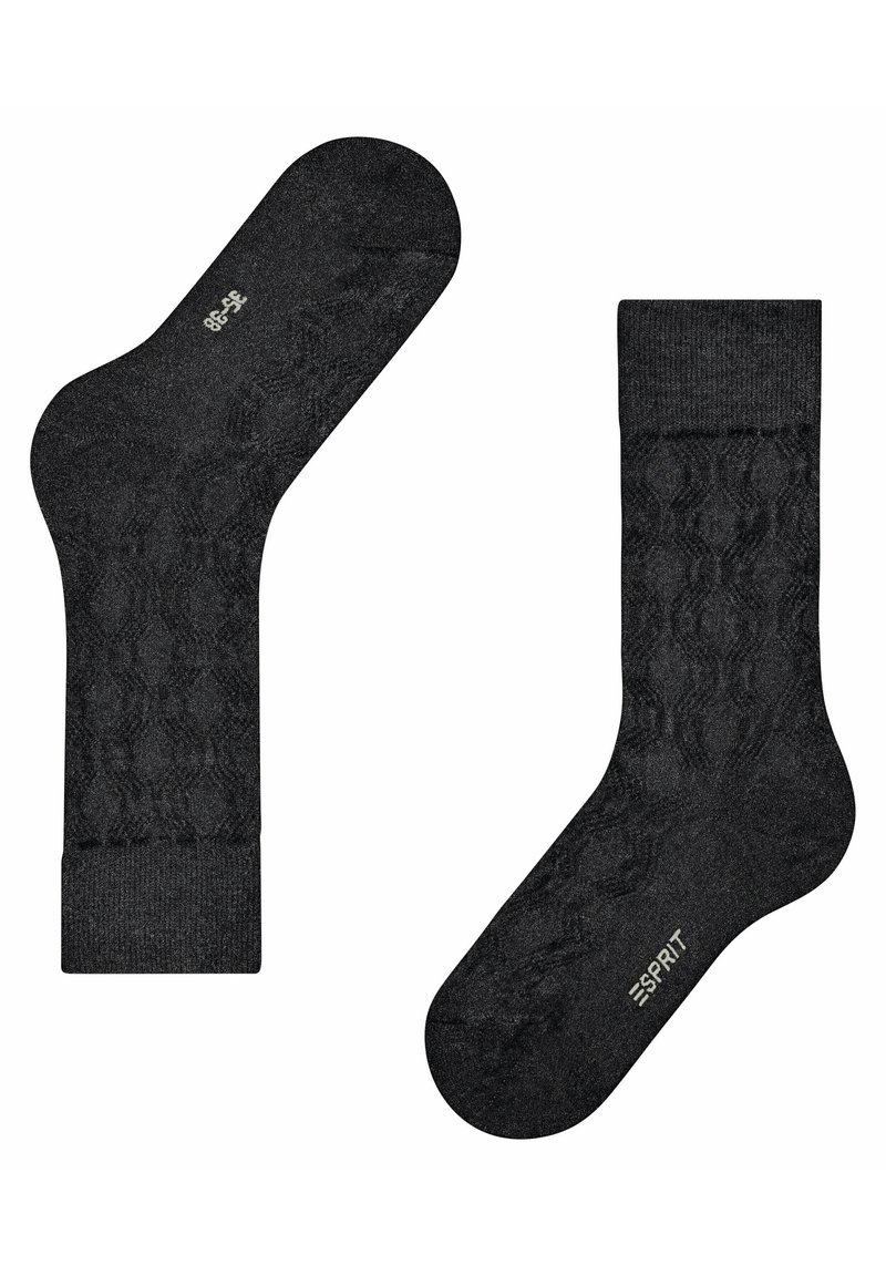 Czarne skarpetki z teksturowanym wzorem, o długości do połowy łydki, z elastycznym, prążkowanym mankietem i logo na podeszwie. Miękka, dzianinowa tkanina.