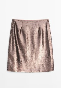 Gonna in bronzo con paillettes, dal design aderente, texture liscia e tasche laterali invisibili, dotata di una vita per una vestibilità su misura.