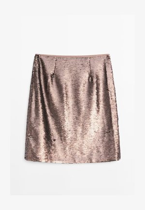 Gonna in bronzo con paillettes, dal design aderente, texture liscia e tasche laterali invisibili, dotata di una vita per una vestibilità su misura.