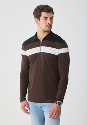 1/4 ZIP - Polotričko - black/dark brown/white