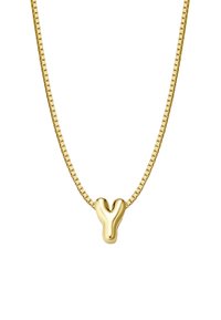 Zelta pārklājuma kaklarota ar elegantu Y formas piekari. Iespējama plakana, teksturēta ķēde ar kvadrātveida posmiem, kas atspoguļo minimālisma dizainu.