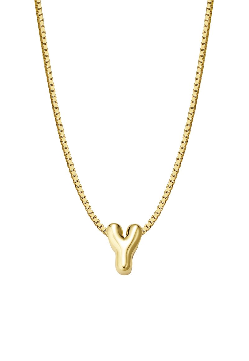 Zelta pārklājuma kaklarota ar elegantu Y formas piekari. Iespējama plakana, teksturēta ķēde ar kvadrātveida posmiem, kas atspoguļo minimālisma dizainu.