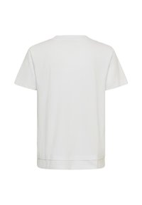 T-shirt blanc uni à manches courtes vu de dos avec un col rond et un ourlet droit.