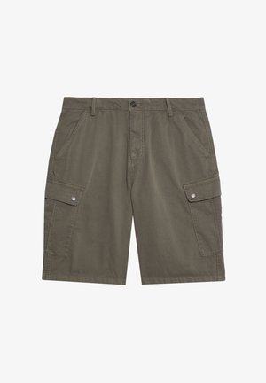 Cargo-Shorts aus olivgrünem Baumwollstoff. Mit Seitentaschen, Knopfverschluss und Nähten als Details. Gerader Beinverlauf mit lässiger Passform.