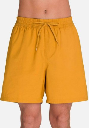 Bañador amarillo hecho de una tela ligera, con una cintura elástica y cordón ajustable, y corte recto.