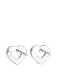 Boucles d'oreilles en argent en forme de cœur, texturées avec un centre ouvert, dotées d'un fermoir à tige et gravées "925" pour authentifier l'argent sterling.