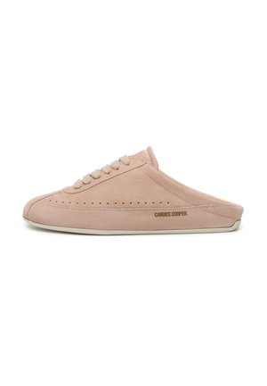Light pink suede slip-on sneaker with laces, low back, perforated detailing, and "CANDICE COOPER" branding on the side.