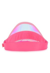 Ροζ αντηλιακή με διάφανο, ιριδίζον πλαστικό προστατευτικό. Βελούδινη εσωτερική ταινία και ελαστικός ιμάντας για ασφαλή εφαρμογή. Καμπυλωτός, μοντέρνος σχεδιασμός.