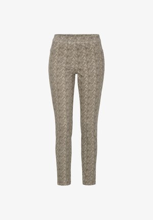 Rekbare broek in een gestructureerd, beige en bruine houndstoothpatroon met een slanke, nauwsluitende pasvorm en een elastische tailleband.