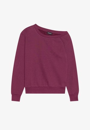 Magenta off-shoulder sweatshirt med lange ærmer, ribbede manchetter og kant. Fremstillet af blødt stof, med en afslappet pasform og glat tekstur.