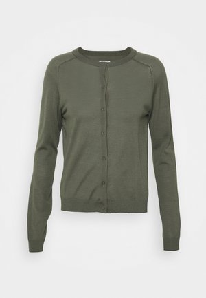 Olijfgroene, lange mouwen, button-up cardigan met een ronde hals en geribbelde boorden aan de mouwen en zoom.