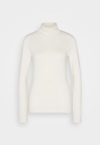 Crème coltrui met lange mouwen gemaakt van een gladde stof. Beschikt over een aansluitende silhouette en naadloze manchetten. Eenvoudig, minimalistisch ontwerp.