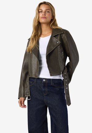 Noisy May NMNELLY CROPPED BIKER - Jakna iz umetnega usnja - black