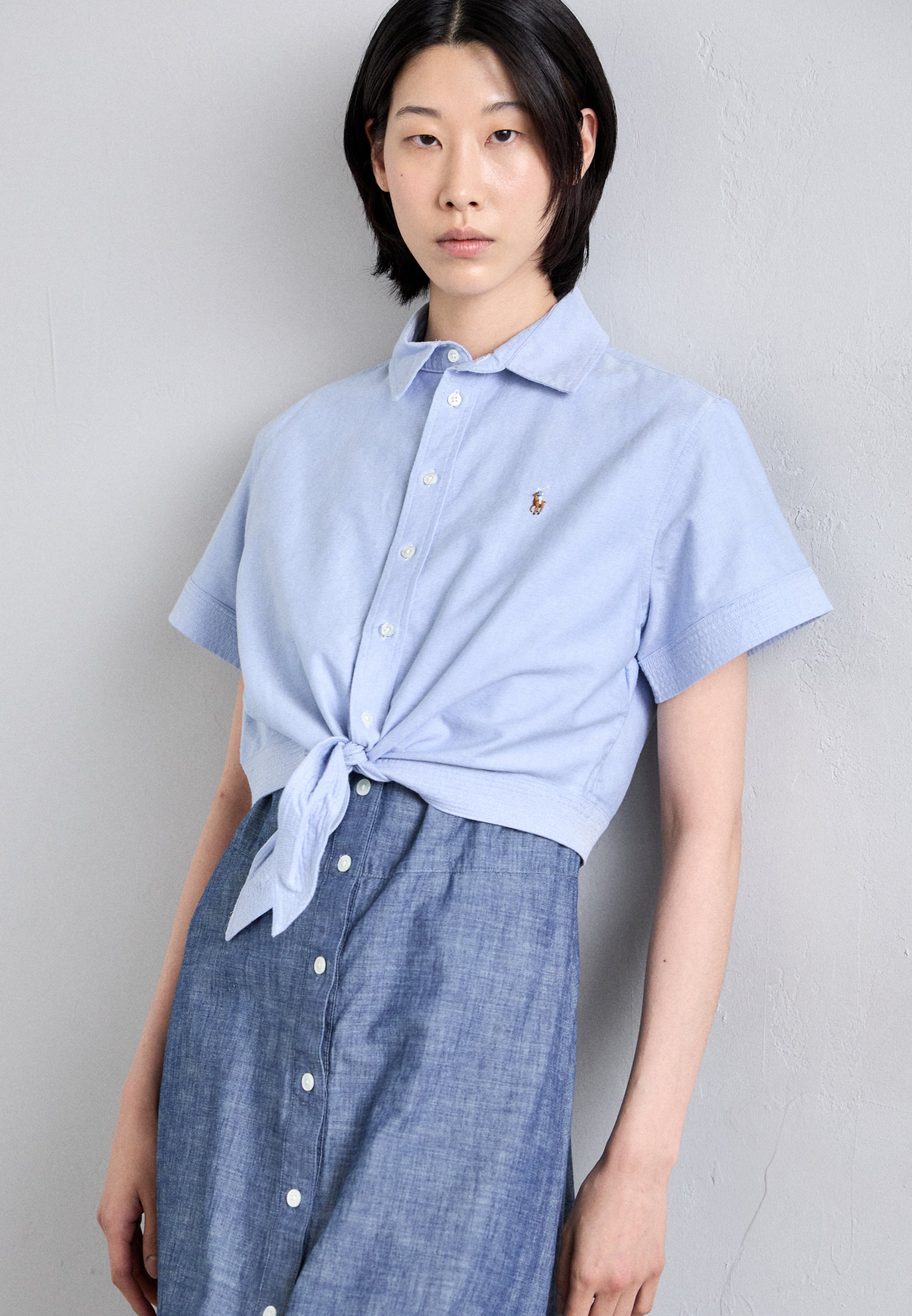 売れ筋商品|||ラルフローレン シャツ レディース トップス COTTON OXFORD TIE FRONT CROPPED SHIRT - Button-down blouse - blue s7-AI211971516003_alternate3?$
