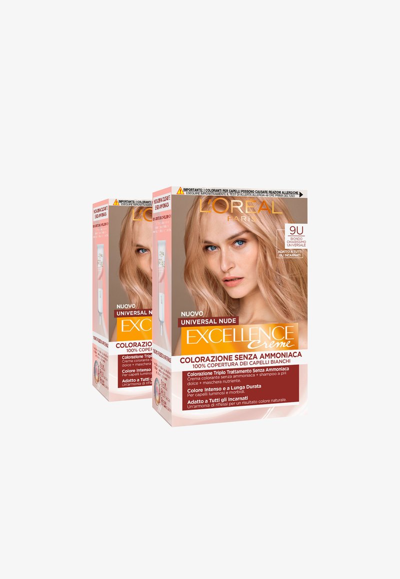 L'Oréal Paris - L'ORÉAL PARIS COLORAZIONE PERMANENTE EXCELLENCE UNIVERSAL NUDE SENZA AMMONIACA CON RIFLESSO UNIVERSALE ADATTO A TUTTI GLI INCARNATI COLORE INTENSO A LUNGA TENUTA - 2 PACK - Tinte capelli - biondo chiariss u, Ingrandire