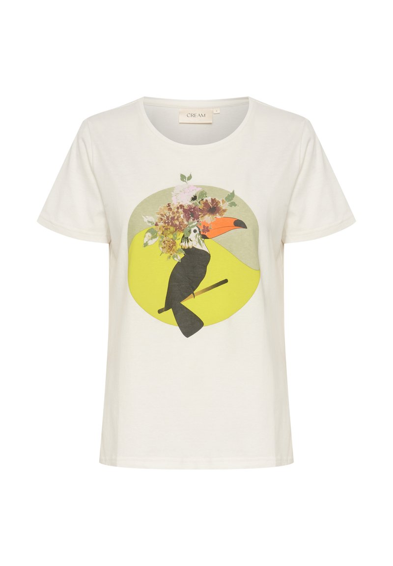 Cream T-shirt print wit