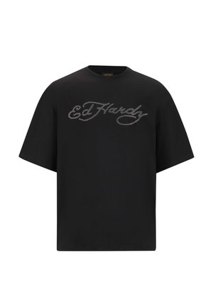 Ed Hardy SKULL FLAME DIAMANTE - T-shirt con stampa - black