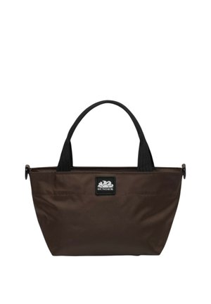 Borsa tote Sundek marrone con manici neri e patch logo centrato sul davanti, su sfondo bianco.