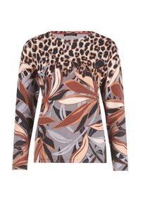 Top met lange mouwen met een mix van luipaard- en bloemenpatronen in bruin, beige en grijs. Zachte stof met een ronde halslijn en een relaxte pasvorm.