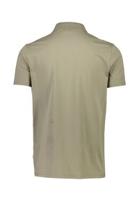 Kortærmet polo skjorte i khaki, med klassisk krave og et glat, tekstureret stof. Ingen synlige mønstre eller hardware detaljer.