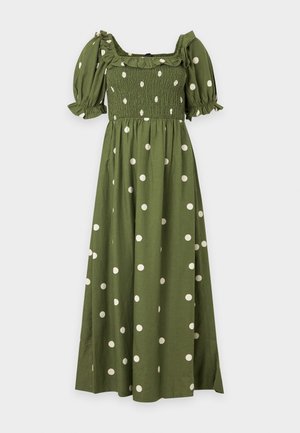New Look, POLKA DOT PUFF SLEEVE SHIRRED MIDI DRESS - Vestido informal - green pattern