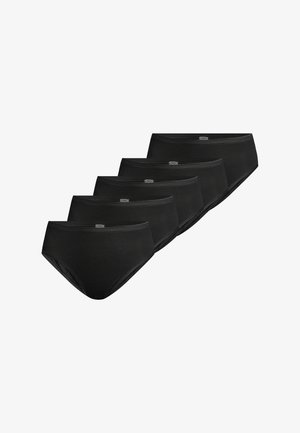 Black cotton underwear in a pack of five, featuring a smooth texture, elastic waistband, and a classic brief design.