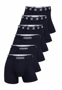 Black cotton boxer briefs in a pack of six, featuring white elastic waistbands with "CR7" and "Cristiano Ronaldo" branding.