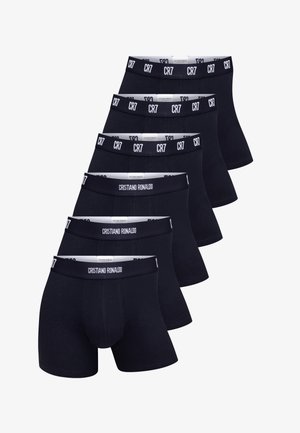 Black cotton boxer briefs in a pack of six, featuring white elastic waistbands with "CR7" and "Cristiano Ronaldo" branding.