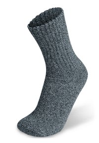 Graue gestrickte Socke mit geripptem Bündchen, strukturiertem Stoff und weichem Finish. Die Socke verfügt über eine verstärkte Ferse und eine Fußgewölbeunterstützung.