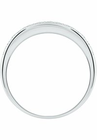 Silberner Ring mit polierter Oberfläche, der eine glatte, kreisförmige Form und dezente Rillen entlang des äußeren Randes aufweist.