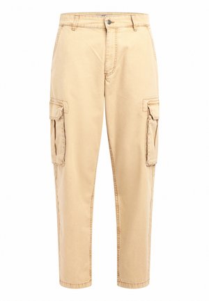 Beige cargobroek gemaakt van katoen, met twee zijzakken, een ritssluiting en een recht gesneden ontwerp met gestikte details.