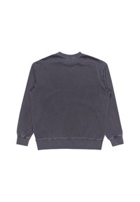 Sweat-shirt gris foncé à manches longues avec col rond, poignets et ourlet côtelés, vu de dos sur fond blanc.