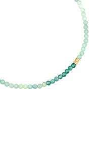 Collar de cuentas con cuentas de vidrio esmerilado en verde y turquesa, adornado con un acento dorado en acabado texturizado.