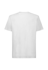 Witte katoenen T-shirt, korte mouwen, ronde hals, gladde textuur, geen patronen of ontwerpen, rechte zoom aan de onderkant, simpele achterkant.