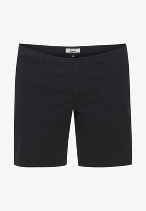 Mustat shortsit, jotka on valmistettu puuvillasekoitteesta, joissa on nappikiinnitys, etutaskut sekä klassinen leikkaus, joka antaa sileän tekstuurin.