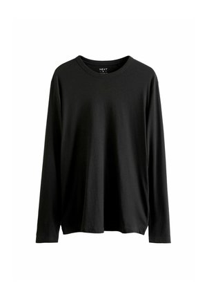 T-shirt noir à manches longues et col rond en tissu doux, présenté sur fond blanc.