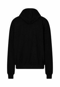 Sweat à capuche noir, tissu doux, coupe décontractée, poignets et ourlet côtelés, design simple, vue de dos, sans motifs ni logos visibles.