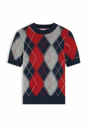 Tommy Hilfiger, TOMMY HILFIGER ARGYLE SHORT SLEEVE JUMPER - T-shirts print - dark blue argyle