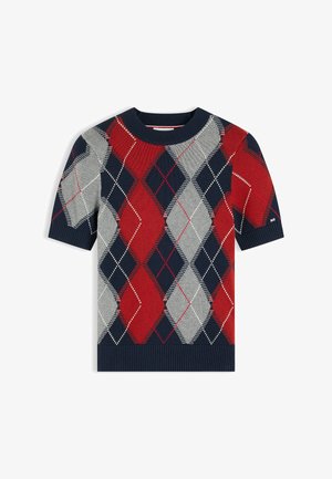 Tommy Hilfiger, TOMMY HILFIGER ARGYLE SHORT SLEEVE JUMPER - T-Shirt print - dark blue argyle